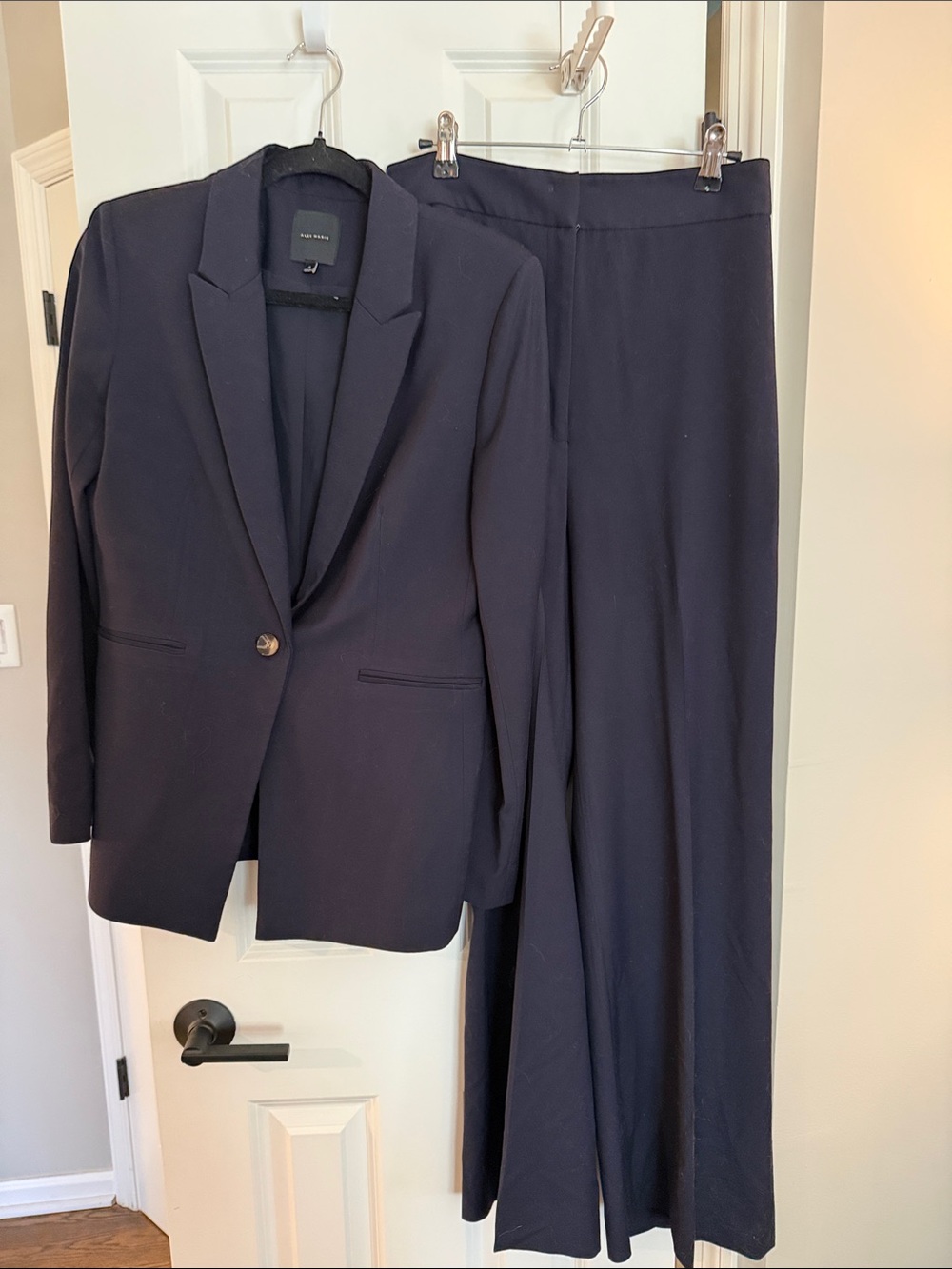 Anne Marie Navy Single-Button Blazer with Matching Wide-Leg Pants